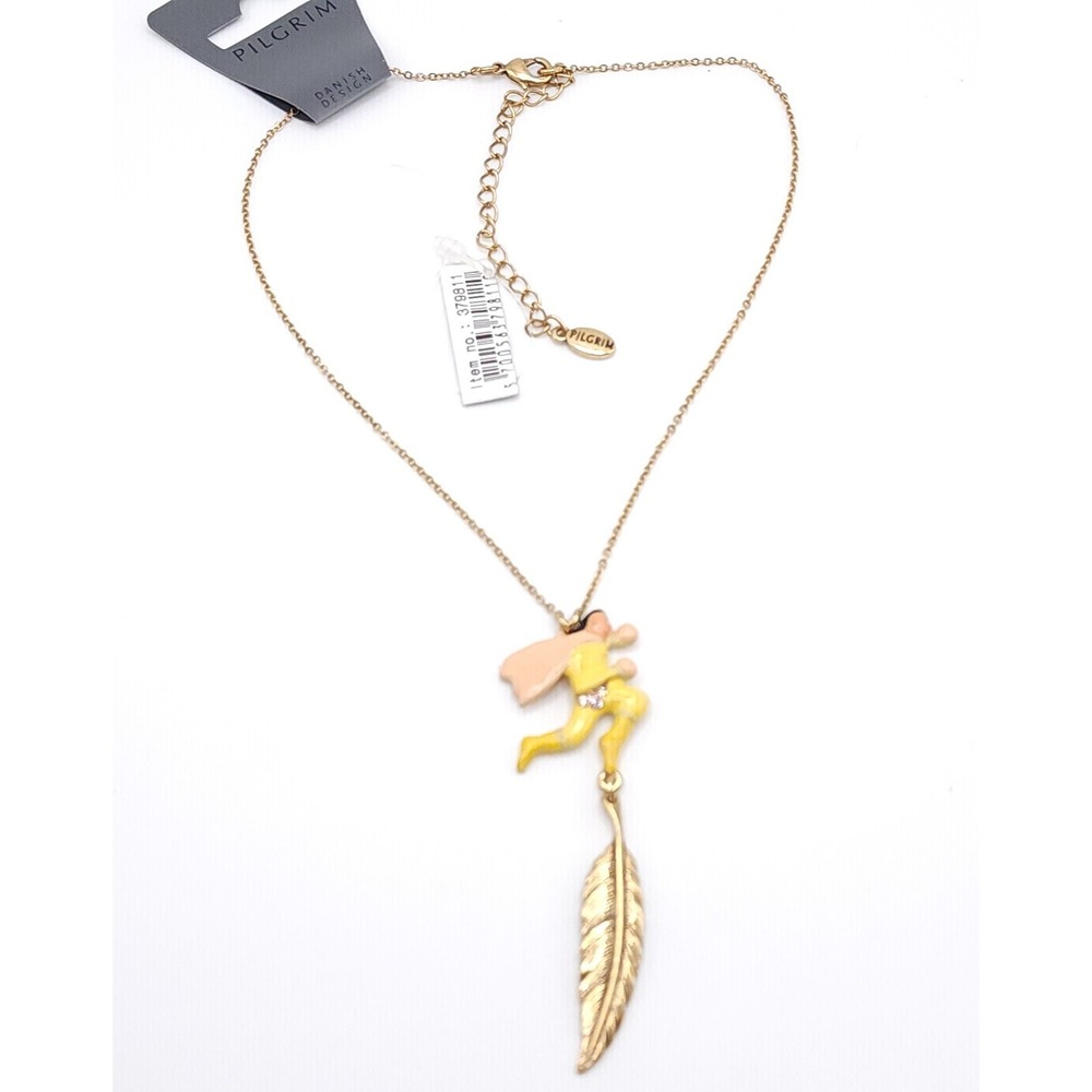 Pilgrim Gold Superhero Necklace Feather Drop Pendant Crystal Danish Charm - Picture 2 of 4